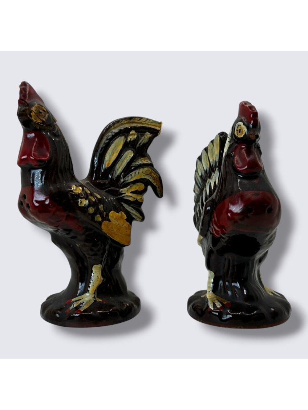 Vintage Rooster Salt & Pepper Shakers Hand-Painted Ceramic Japan Folk Art Kitche